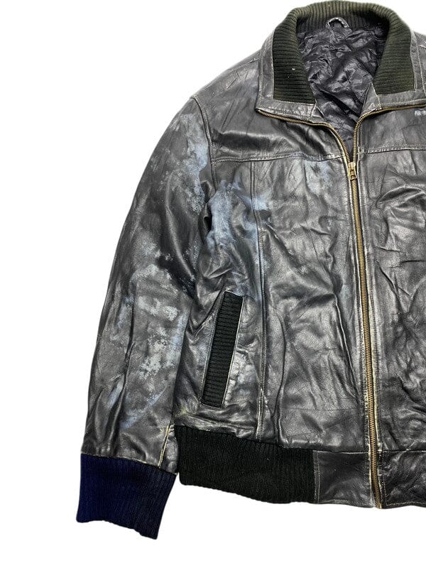 Black Leather Flyer Bomber Jacket Women's XL Northern Pole Vintage Wholesale 