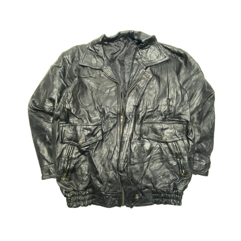 Black Leather Jacket Men's Large Northern Pole Vintage Wholesale 