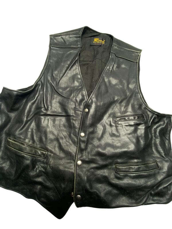 Black Leather Reed Vest Men's XL Northern Pole Vintage Wholesale 