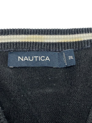 Black Nautica Chest Logo V-neck Jumper Men's XXL Northern Pole Vintage Wholesale 