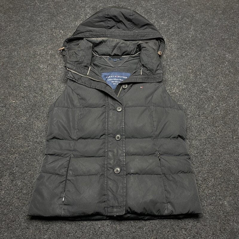Black Tommy Hilfiger Puffer Gilet Women's Medium Northern Pole Vintage Wholesale 