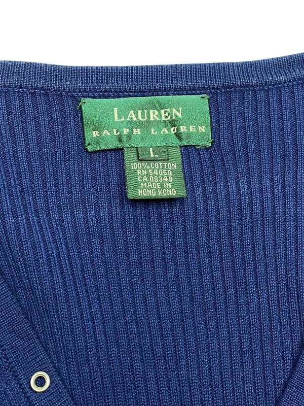 Blue Ralph Lauren V-neck Knitwear Jumper Women's Large Northern Pole Vintage Wholesale 