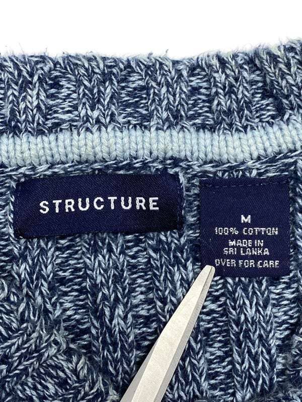 Blue Structure Crew-neck Knitwear Jumper Men's Medium Northern Pole Vintage Wholesale 