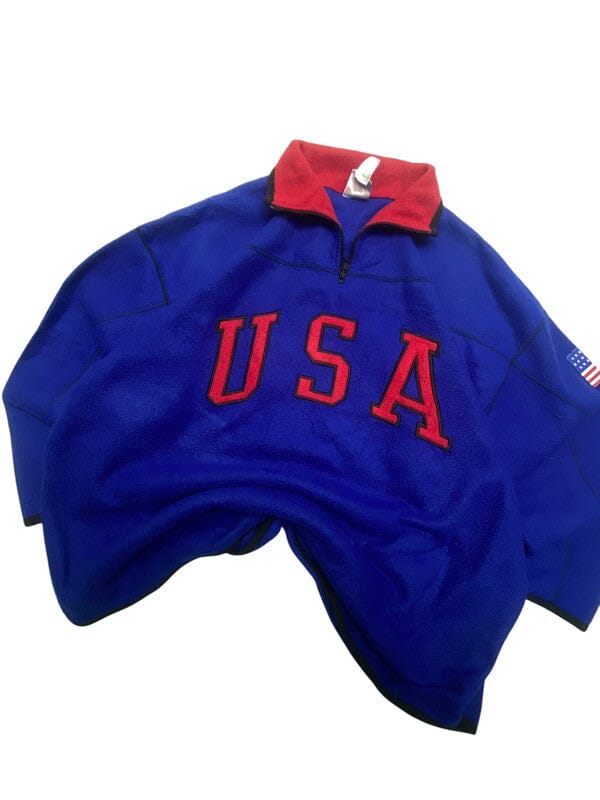 Blue USA Badge 1/4 Zip-up Fleece Sweatshirt Men's XXL Northern Pole Vintage Wholesale 