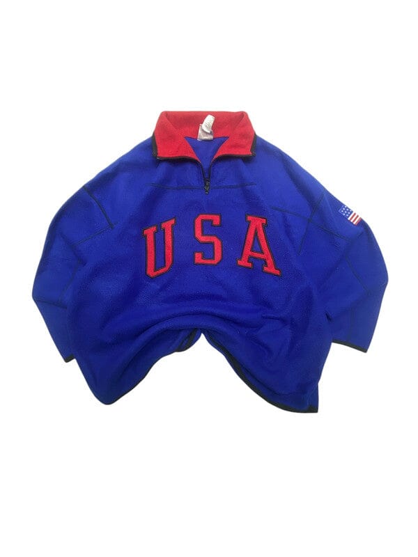 Blue USA Badge 1/4 Zip-up Fleece Sweatshirt Men's XXL Northern Pole Vintage Wholesale 