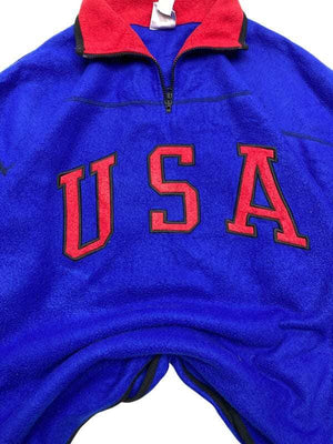 Blue USA Badge 1/4 Zip-up Fleece Sweatshirt Men's XXL Northern Pole Vintage Wholesale 