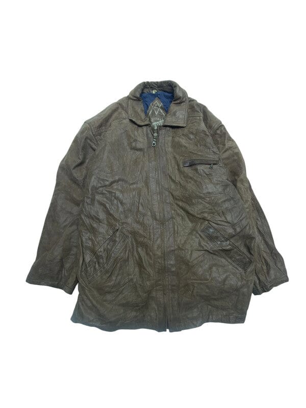 Brown Leather Big Valley Long Jacket Men's Medium Northern Pole Vintage Wholesale 