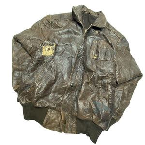 Brown Leather Bomber Jacket Men's Medium Northern Pole Vintage Wholesale 