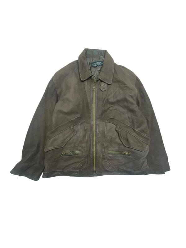 Brown Leather Mystere bomber Jacket Men's XL Northern Pole Vintage Wholesale 