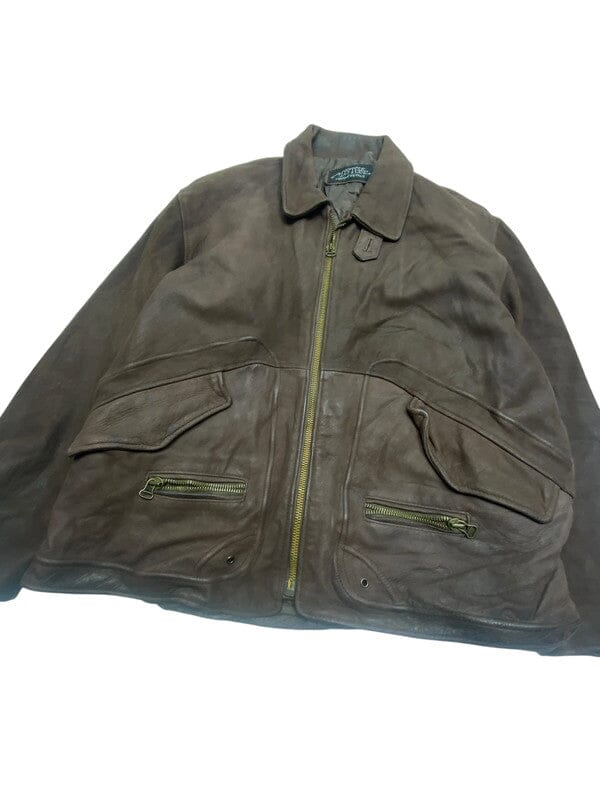 Brown Leather Mystere bomber Jacket Men's XL Northern Pole Vintage Wholesale 