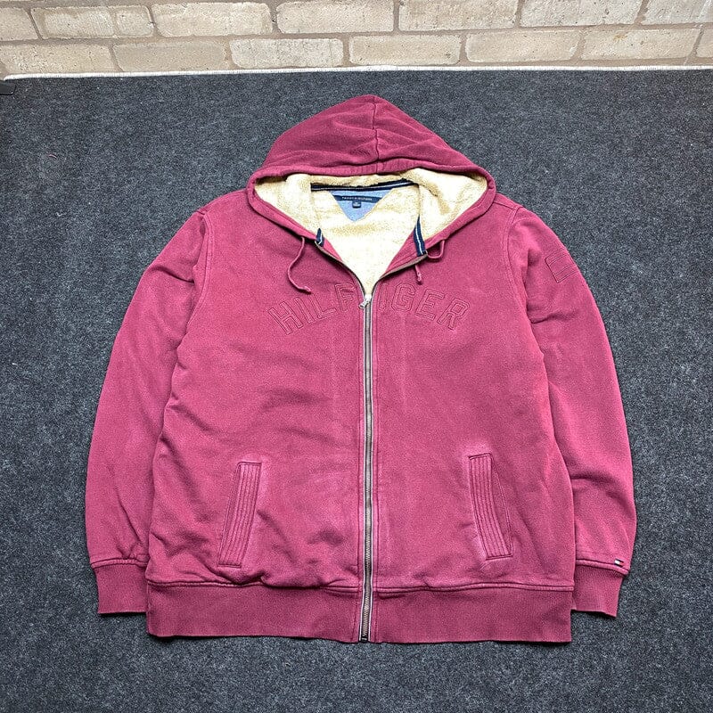 Burgundy Tommy Hilfiger Fleece hoodie XXL Northern Pole Vintage Wholesale 