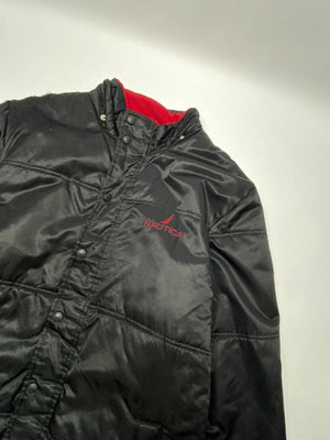 Vintage Nautica Black Puffer Jacket Red Lining Youth XL (Fits Men’s S/M)