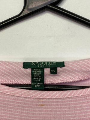 Lauren Ralph Lauren Petite Pink Striped Cotton Top with Shoulder Buttons