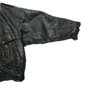 Black Leather Bomber Jacket Men's Large