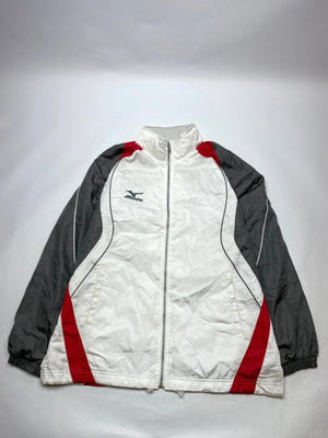Mizuno Vintage White, Grey & Red Full-Zip Windbreaker Jacket