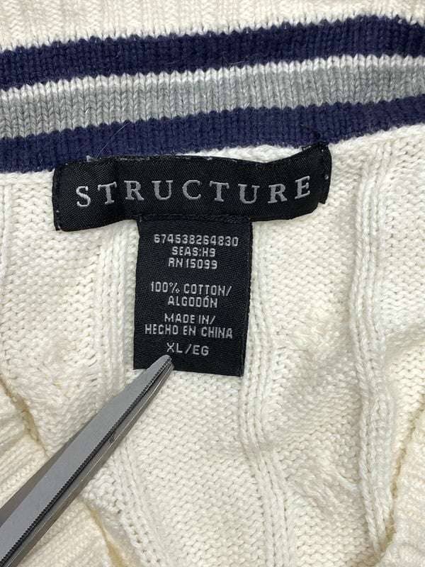 Cream Structure V-neck Jumper Men's XL Northern Pole Vintage Wholesale 