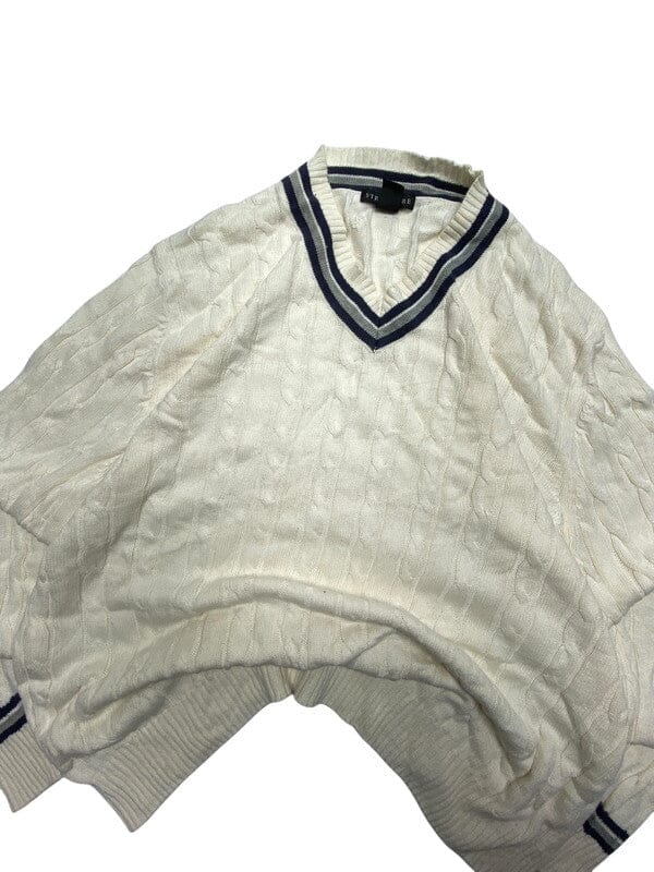 Cream Structure V-neck Jumper Men's XL Northern Pole Vintage Wholesale 