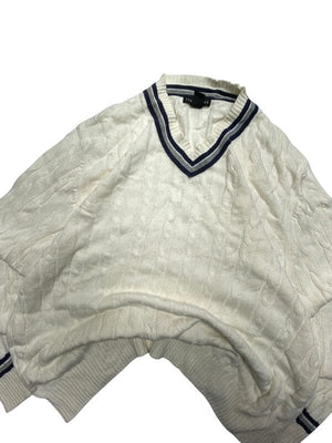 Cream Structure V-neck Jumper Men's XL Northern Pole Vintage Wholesale 