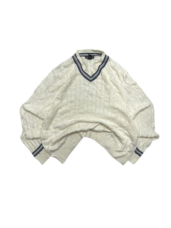 Cream Structure V-neck Jumper Men's XL Northern Pole Vintage Wholesale 