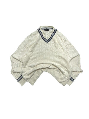 Cream Structure V-neck Jumper Men's XL Northern Pole Vintage Wholesale 