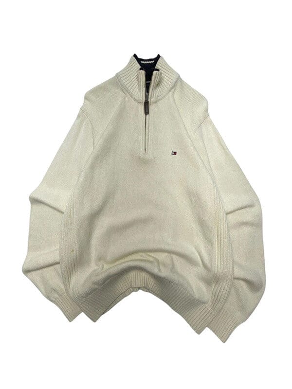 Cream tommy hilfiger half-zip jumper men's medium Northern Pole Vintage Wholesale 
