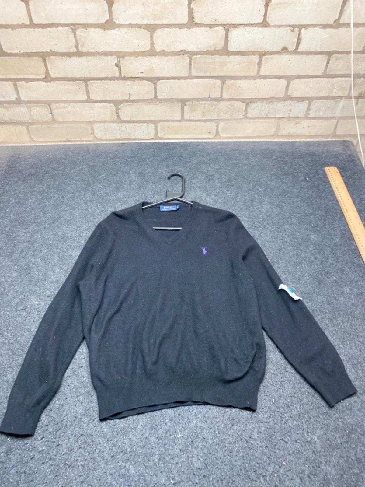 Polo Ralph Lauren V Neck Jumper Black Knit Sweater Men’s M