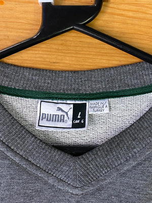 Puma Grey V-Neck Sweatshirt with Striped Sleeves