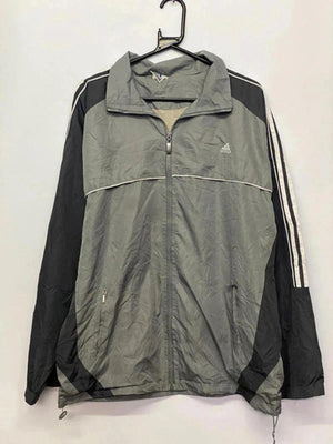 Adidas Men's Windbreaker Jacket Grey and Black with Striped Sleeves