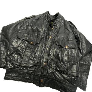 Black Leather Bomber Jacket Men's Large