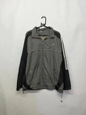 Adidas Men's Windbreaker Jacket Grey and Black with Striped Sleeves