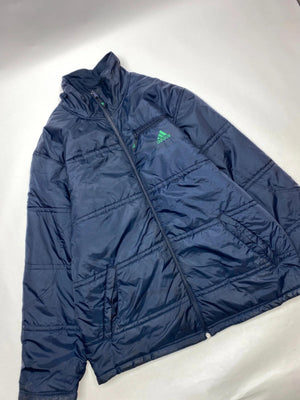 Adidas Navy Blue Puffer Jacket with Green Logo