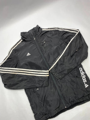 Adidas Black 3-Stripes Puffer Windbreaker Jacket