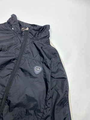 Nike Men's Black Windbreaker Jacket with White Stripe Detail