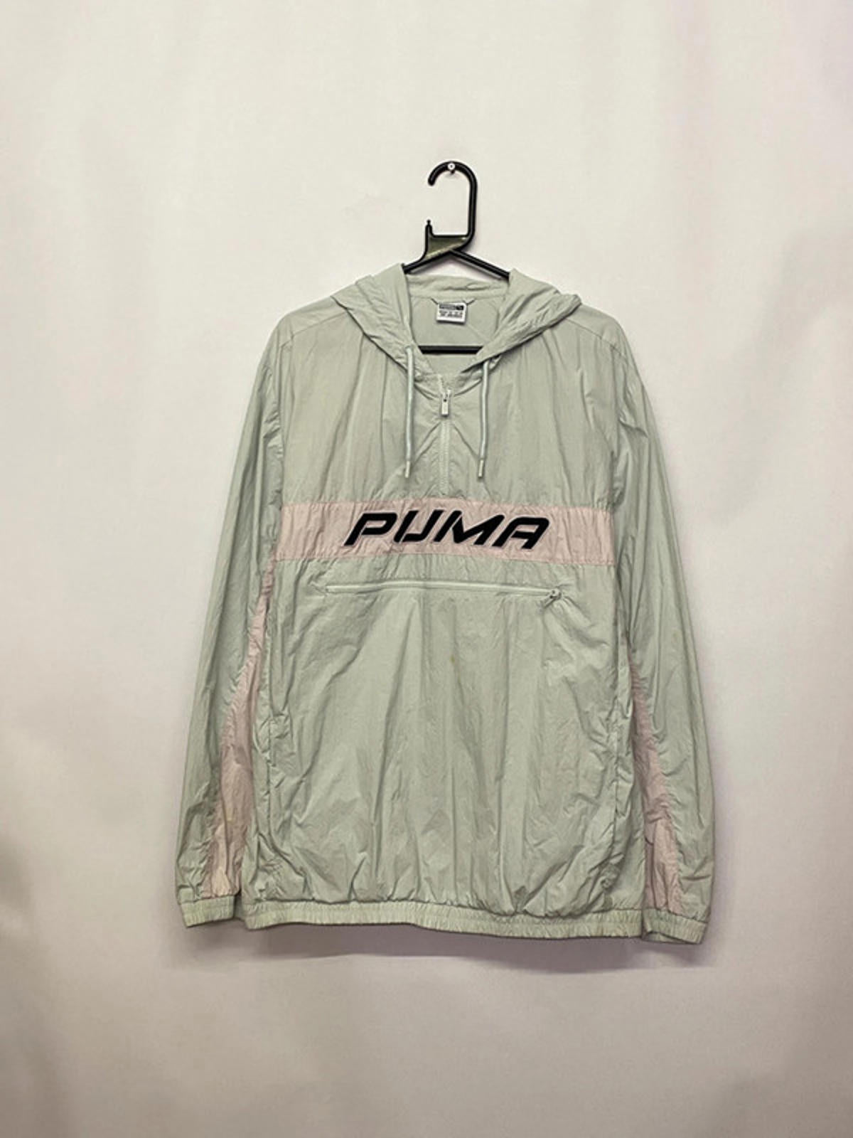 Puma Vintage Light Green & Pink Pullover Windbreaker Hoodie (Men’s M)