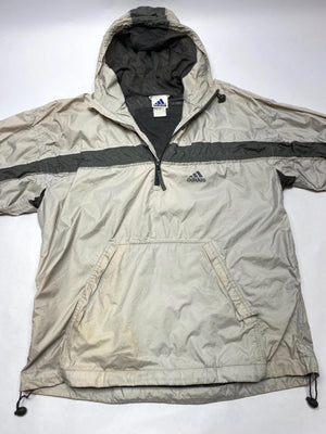 Adidas Vintage Beige & Grey 1/2 Zip Hooded Windbreaker Jacket