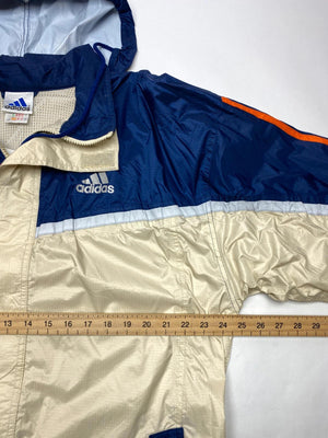 Vintage Adidas Blue & Cream Hooded Windbreaker Jacket (Men’s L)