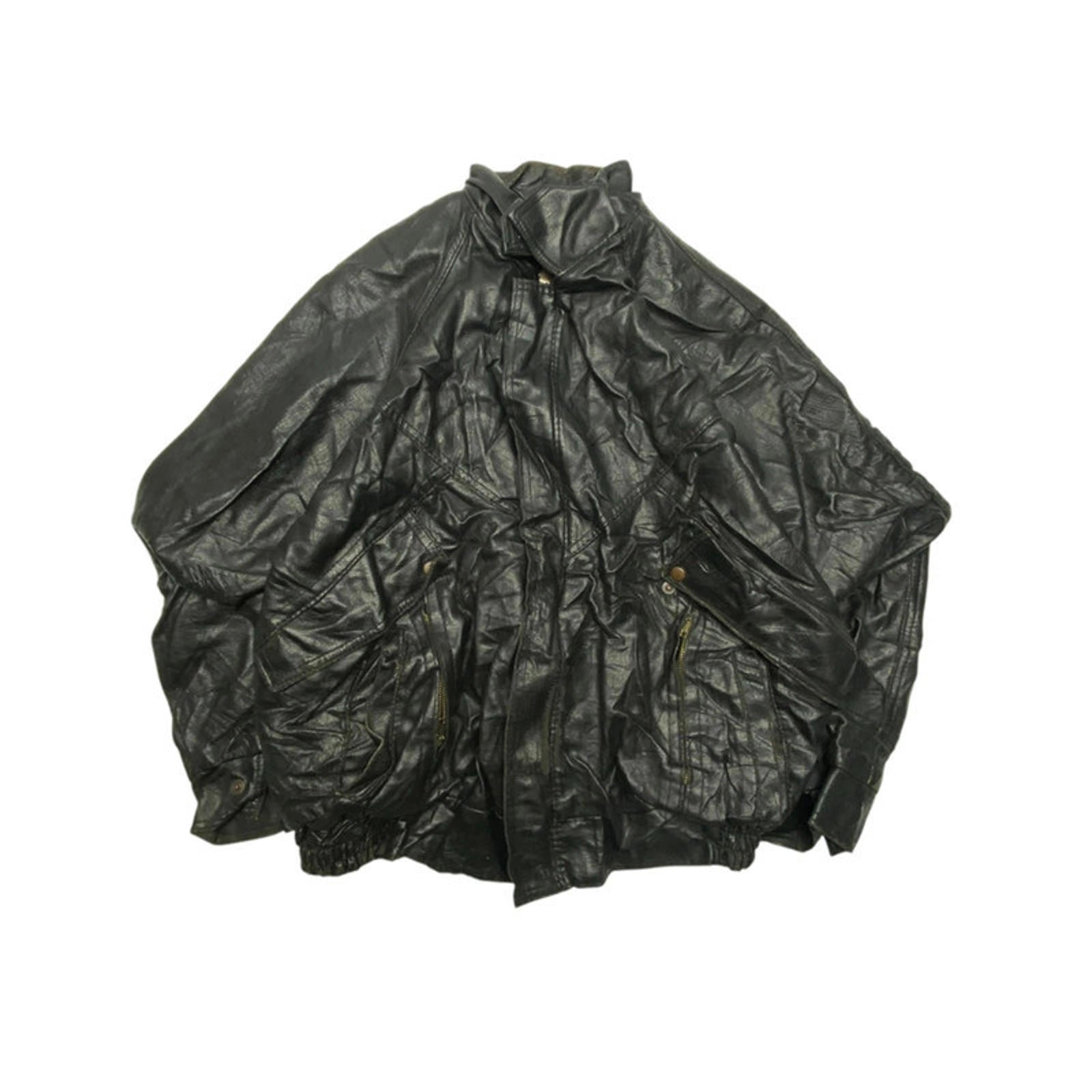 Black Leather Bomber Jacket Men's Large