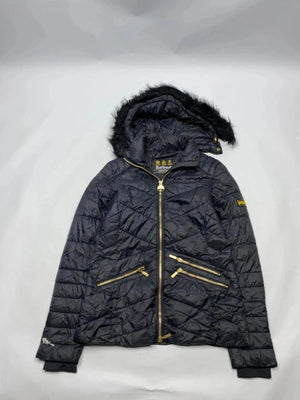 Barbour Black Quilted Hooded Jacket with Faux Fur Trim