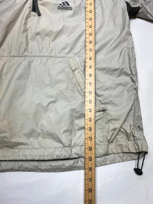 Adidas Vintage Beige & Grey 1/2 Zip Hooded Windbreaker Jacket