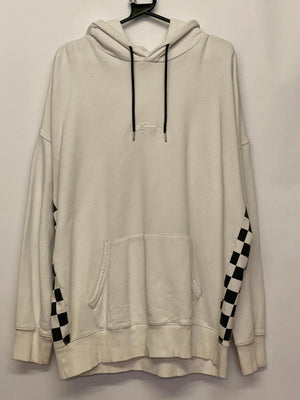 Quiksilver White Hoodie with Checkerboard Sleeve Detail