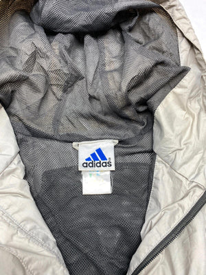 Adidas Vintage Beige & Grey 1/2 Zip Hooded Windbreaker Jacket