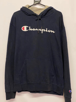 Champion Navy Blue Script Logo Hoodie