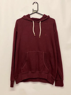Burgundy Minimalist Hoodie with Cream Drawstrings Size L