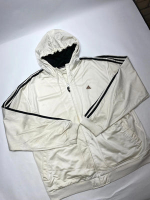 Adidas White Full-Zip Hoodie with Black 3-Stripes – Men’s XL