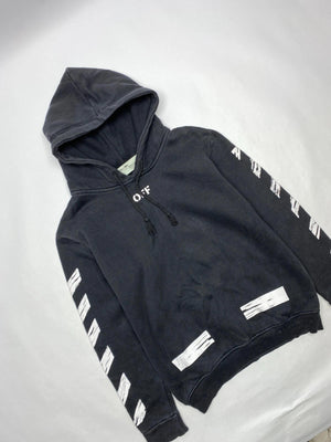 Off-White Inspired Black Hoodie with White Stripe Print (Men’s L)