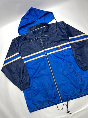 Vintage 90s Blue & Navy Windbreaker Jacket | Hooded | Unisex Medium/Large Fit