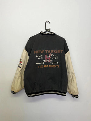 Vintage “New Target” Varsity Jacket – Black/Cream – Retro Letterman Style – Unisex