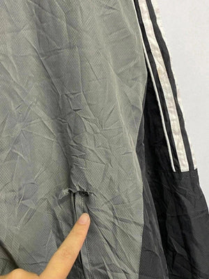 Adidas Men's Windbreaker Jacket Grey and Black with Striped Sleeves