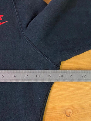 Nike Sportswear Black Zip-Up Hoodie with Red Swoosh Logo