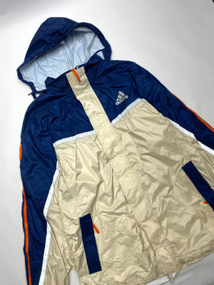 Vintage Adidas Blue & Cream Hooded Windbreaker Jacket (Men’s L)